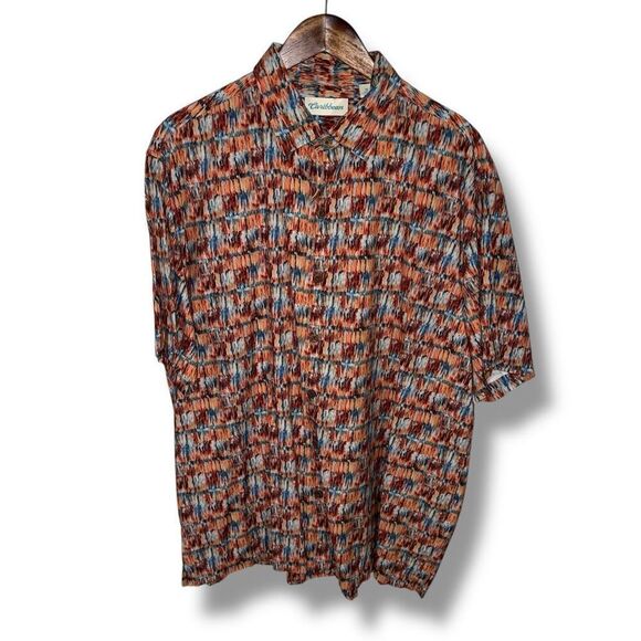 Caribbean Camp Collar Abstract SS Bowling Button Down Shirt Size XL - Picture 1 of 5